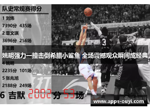 姚明强力一撞击倒希腊小鲨鱼 全场震撼观众瞬间成经典